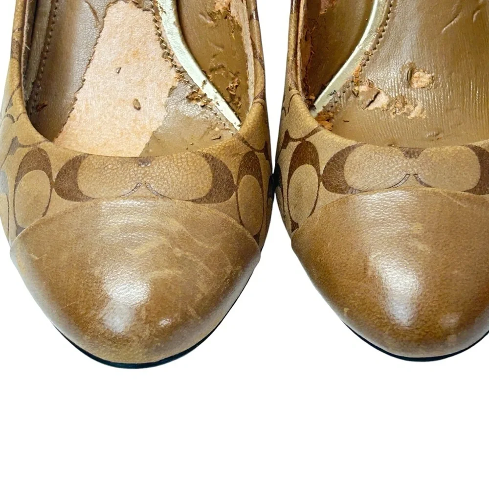 Coach Brown Natassia Heels Pumps Leather Logo Embossed